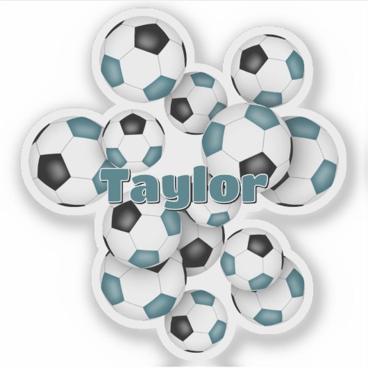 teal black soccer balls sticker with name シール (正面)