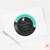 Teal Black Wavy Silver Cute Hearts Product Labels ラウンドシール (封筒)
