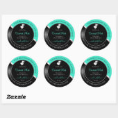Teal Black Wavy Silver Cute Hearts Product Labels ラウンドシール (シート)