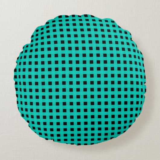 Teal Black Weave Pattern ラウンドクッション (正面)