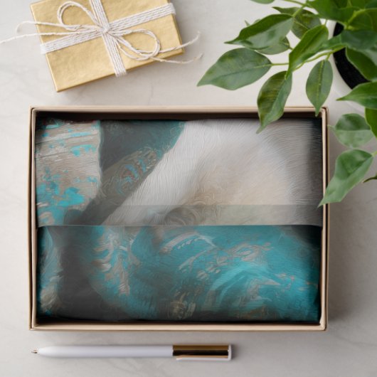 Teal Blanket Silver Wolf Portrait 薄葉紙 (ギフト)