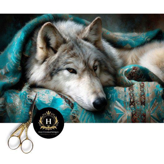 Teal Blanket Silver Wolf Portrait 薄葉紙