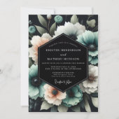 Teal Bloom Nocturne Wedding 招待状 (正面)