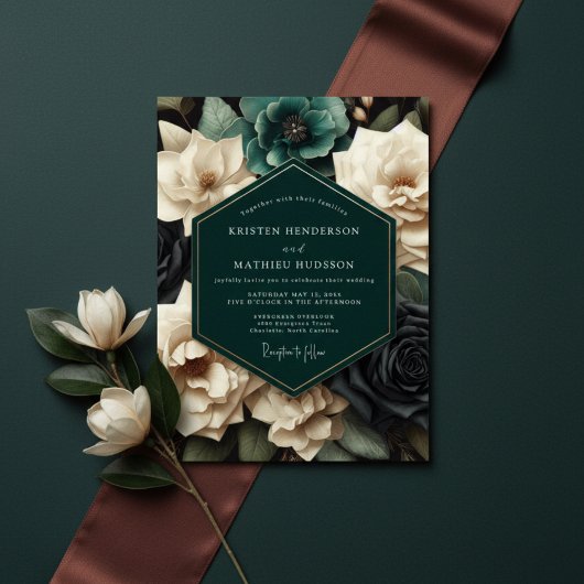 Teal Bloom Romantic Wedding 招待状