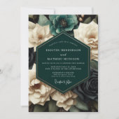 Teal Bloom Romantic Wedding 招待状 (正面)