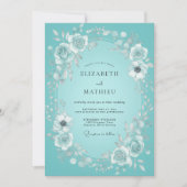 Teal Bloom Wreath Wedding 招待状 (正面)