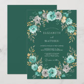 Teal Blooming Garland Wedding 招待状 (正面/裏面)