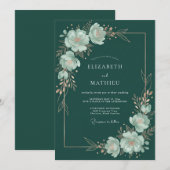 Teal Blossom Botanical Flourish Wedding 招待状 (正面/裏面)