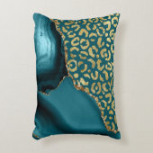 Teal Blue Agate Gold Leopard Spots アクセントクッション (正面(垂直))