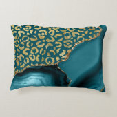 Teal Blue Agate Gold Leopard Spots アクセントクッション (裏面)