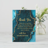 Teal Blue and Gold Agate Birthday Party サンキューカード (スタンド正面)