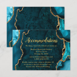 Teal Blue and Gold Agate Wedding Accommodations エンクロージャーカード