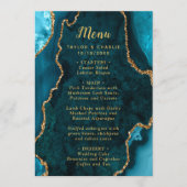Teal Blue and Gold Agate Wedding Menu メニュー (正面)