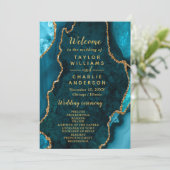 Teal Blue and Gold Agate Wedding Program プログラム (スタンド正面)