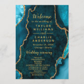 Teal Blue and Gold Agate Wedding Program プログラム (正面)