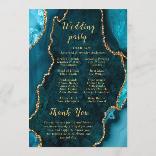Teal Blue and Gold Agate Wedding Program プログラム (裏面)