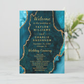 Teal Blue and Gold Agate Wedding Program プログラム (スタンド正面)