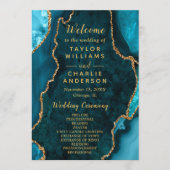 Teal Blue and Gold Agate Wedding Program プログラム (正面)