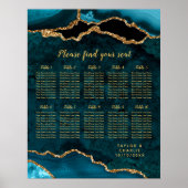 Teal Blue and Gold Agate Wedding Seating Chart ポスター (正面)