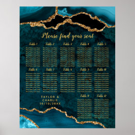 Teal Blue and Gold Agate Wedding Seating Chart ポスター