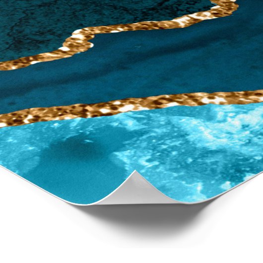 Teal Blue and Gold Agate Wedding Seating Chart ポスター (角)