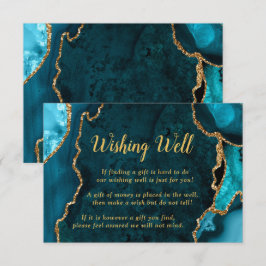 Teal Blue and Gold Agate Wedding Wishing Well エンクロージャーカード