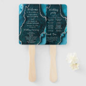 Teal Blue and Silver Agate Wedding Program ハンドファン (正面&裏面)