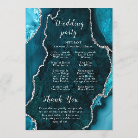 Teal Blue and Silver Agate Wedding Program プログラム (裏面)