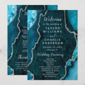 Teal Blue and Silver Agate Wedding Program プログラム (正面/裏面)