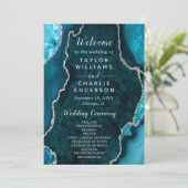 Teal Blue and Silver Agate Wedding Program プログラム (スタンド正面)