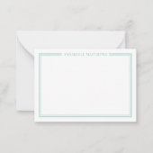 Teal Blue Border Minimalist Name Monogram ノートカード (正面)