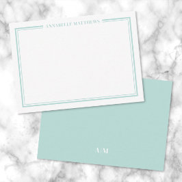 Teal Blue Border Minimalist Name Monogram ノートカード