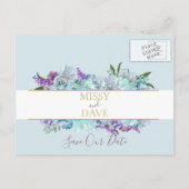 Teal Blue Bouquet Wedding Suite Save The Date ポストカード (裏面)