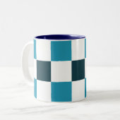 Teal Blue Checkerboard ツートーンマグカップ (正面左)