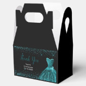 Teal Blue Dress Faux Glitter Quinceanera フェイバーボックス (オープン)