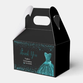 Teal Blue Dress Faux Glitter Quinceanera フェイバーボックス