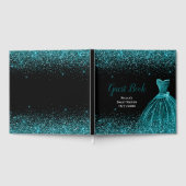 Teal Blue Dress Faux Glitter Sweet 16 Birthday ゲストブック (全面)