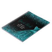 Teal Blue Dress Faux Glitter Sweet 16 Guest Book ノートブック (左側)