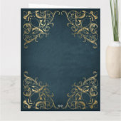 Teal Blue Faux Gold Ornate Border Merry Christmas カード (裏面)