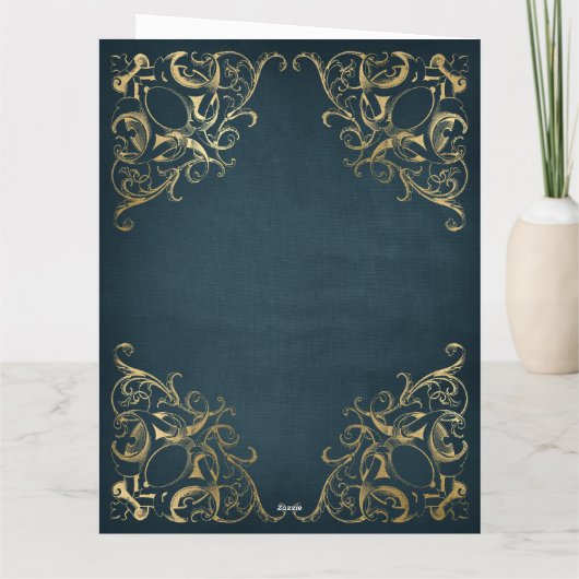 Teal Blue Faux Gold Ornate Border Merry Christmas カード (裏面)