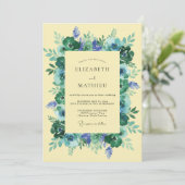 Teal Blue Floral Whimsy Wedding 招待状 (スタンド正面)