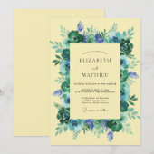 Teal Blue Floral Whimsy Wedding 招待状 (正面/裏面)