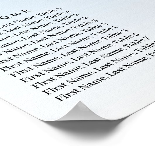 Teal Blue Glitter Birthday Alphabetic Seating Plan ポスター (角)