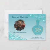 Teal Blue Glitter Paris Fragrance Studio Sweet 16 セーブザデート (正面)