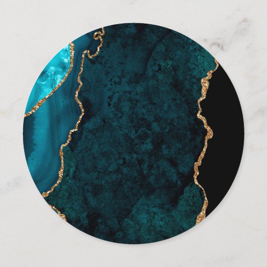 Teal Blue Gold Agate Rust Round Plate Wedding Menu メニュー (裏面)