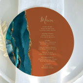 Teal Blue Gold Agate Rust Round Plate Wedding Menu メニュー