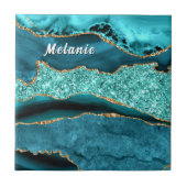 Teal Blue Gold Ceramic Tile Personalized Name タイル (正面)