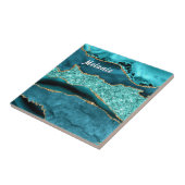 Teal Blue Gold Ceramic Tile Personalized Name タイル (側面)