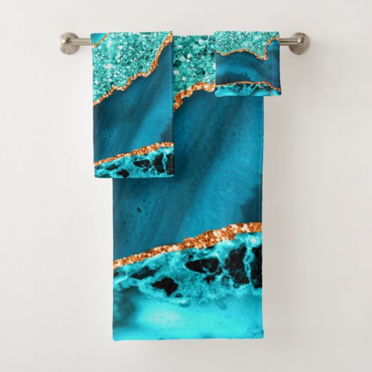 Teal Blue Gold Glitter Bath Towel Set バスタオルセット (インサイチュ)