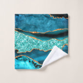 Teal Blue Gold Glitter Bath Towel Set バスタオルセット (ウォッシュタオル)